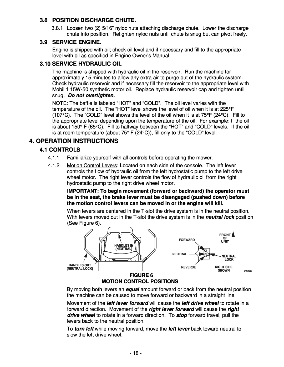Exmark Lawn Tractor Operation Instructions, Position Discharge Chute, Service Engine, Service Hydraulic Oil, Controls 