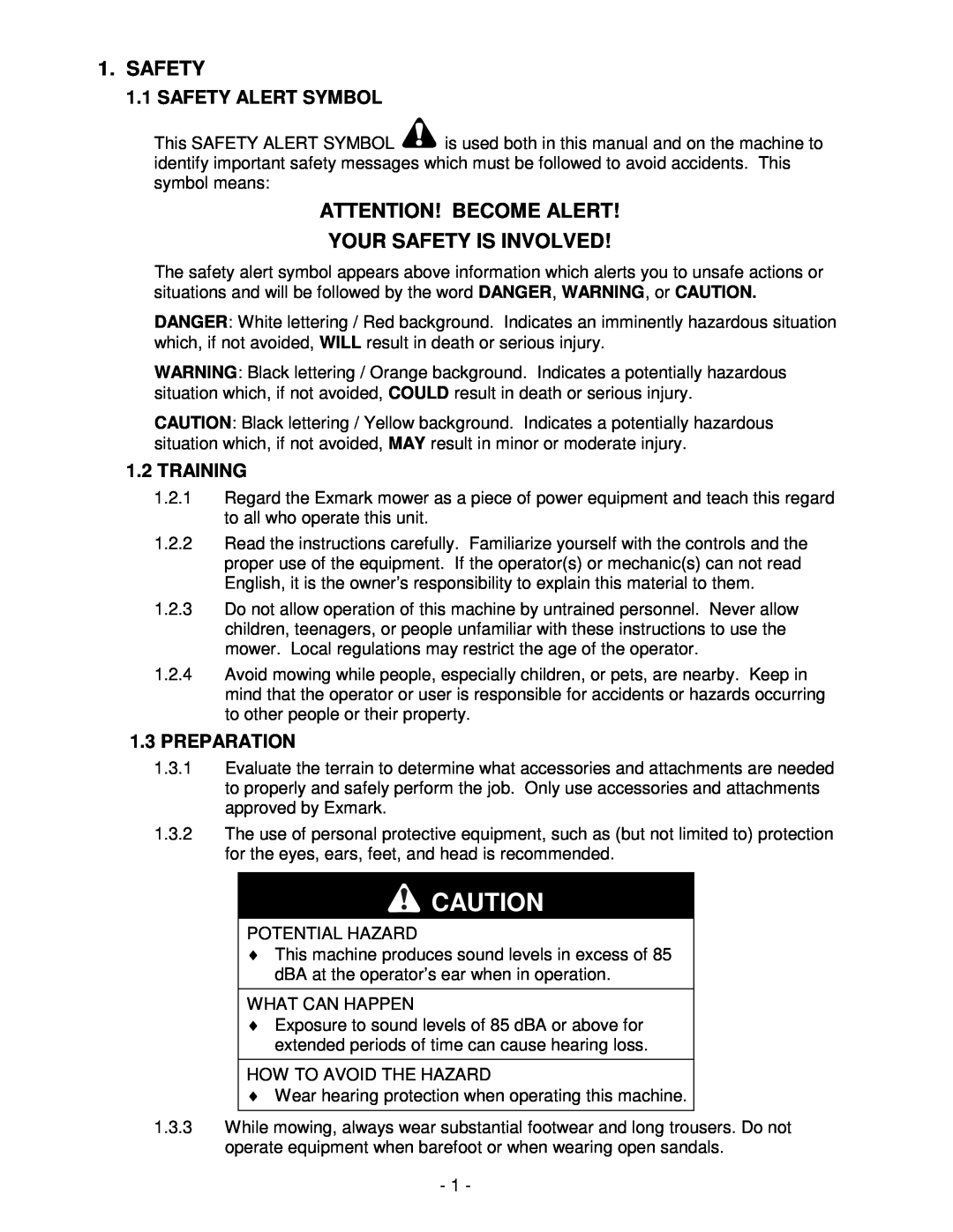 Exmark Lawn Tractor manual Attention! Become Alert Your Safety Is Involved, Safety Alert Symbol, Training, Preparation 