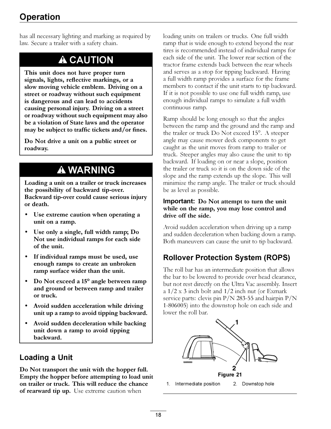 Exmark LAZER AS manual Loading a Unit, Rollover Protection System Rops 