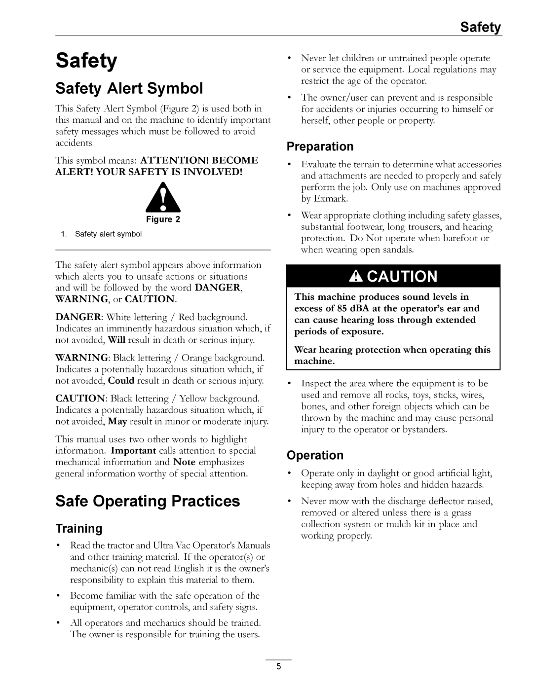 Exmark LAZER AS manual Safety Alert Symbol, Safe Operating Practices 