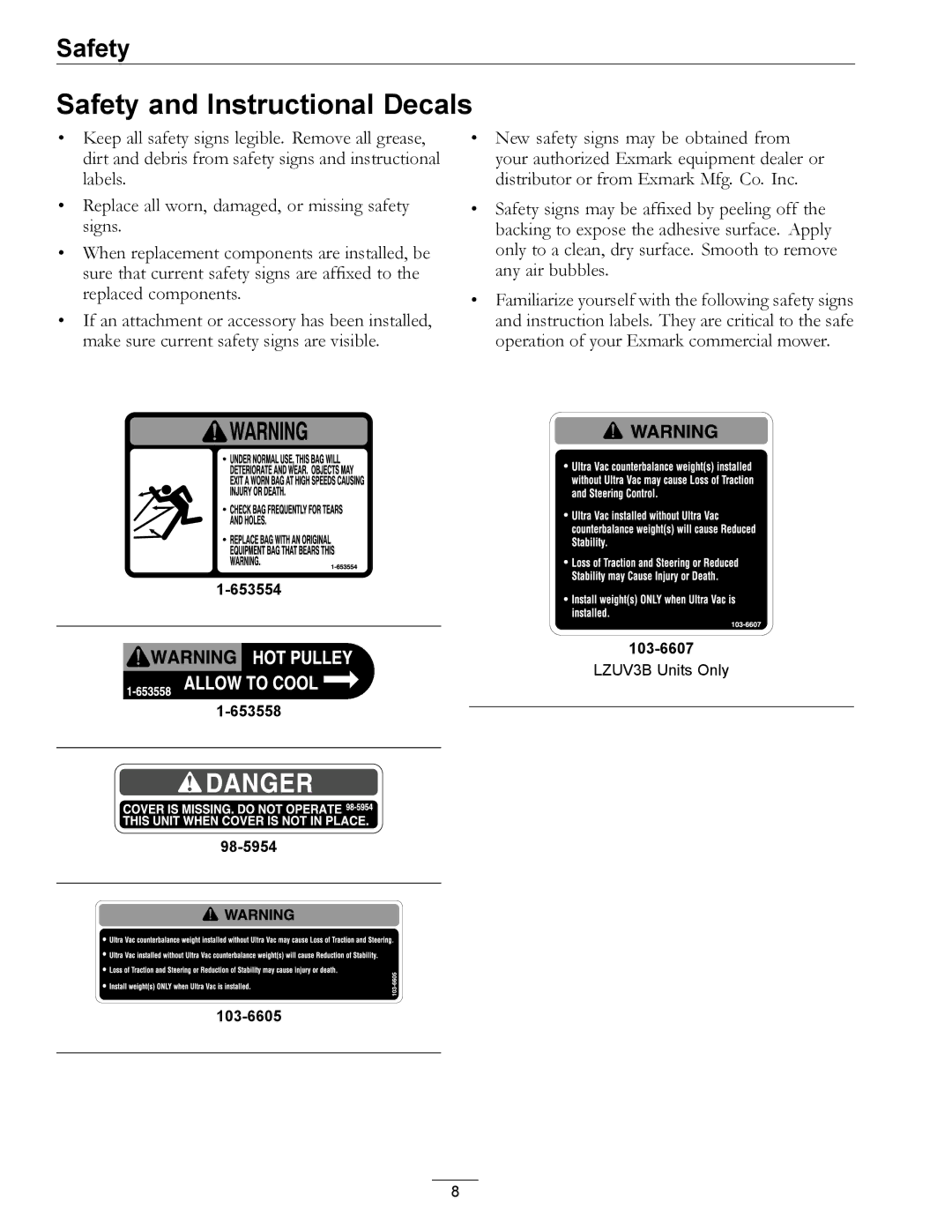 Exmark LAZER AS manual Safety and Instructional Decals 