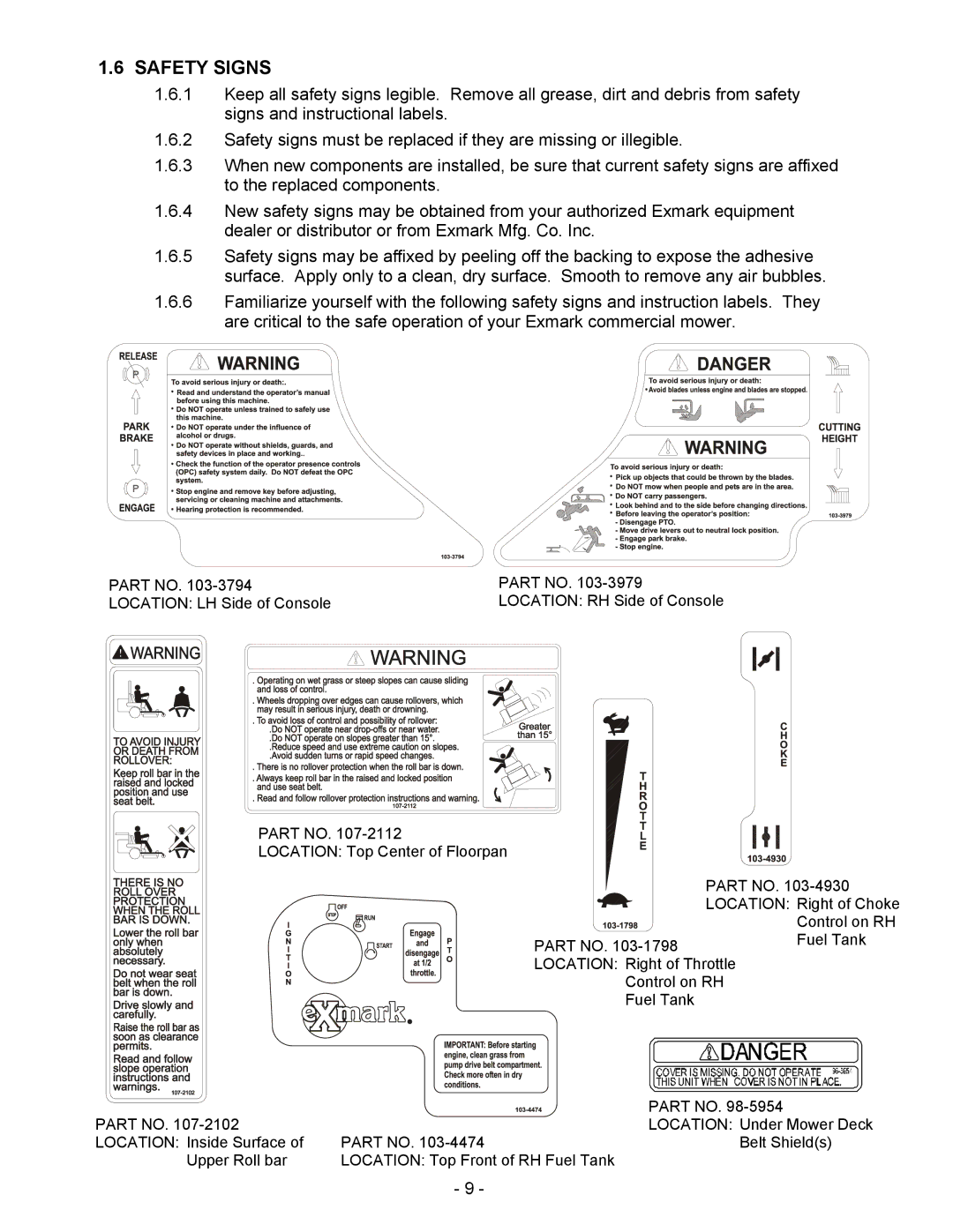 Exmark Lazer HP manual Safety Signs 