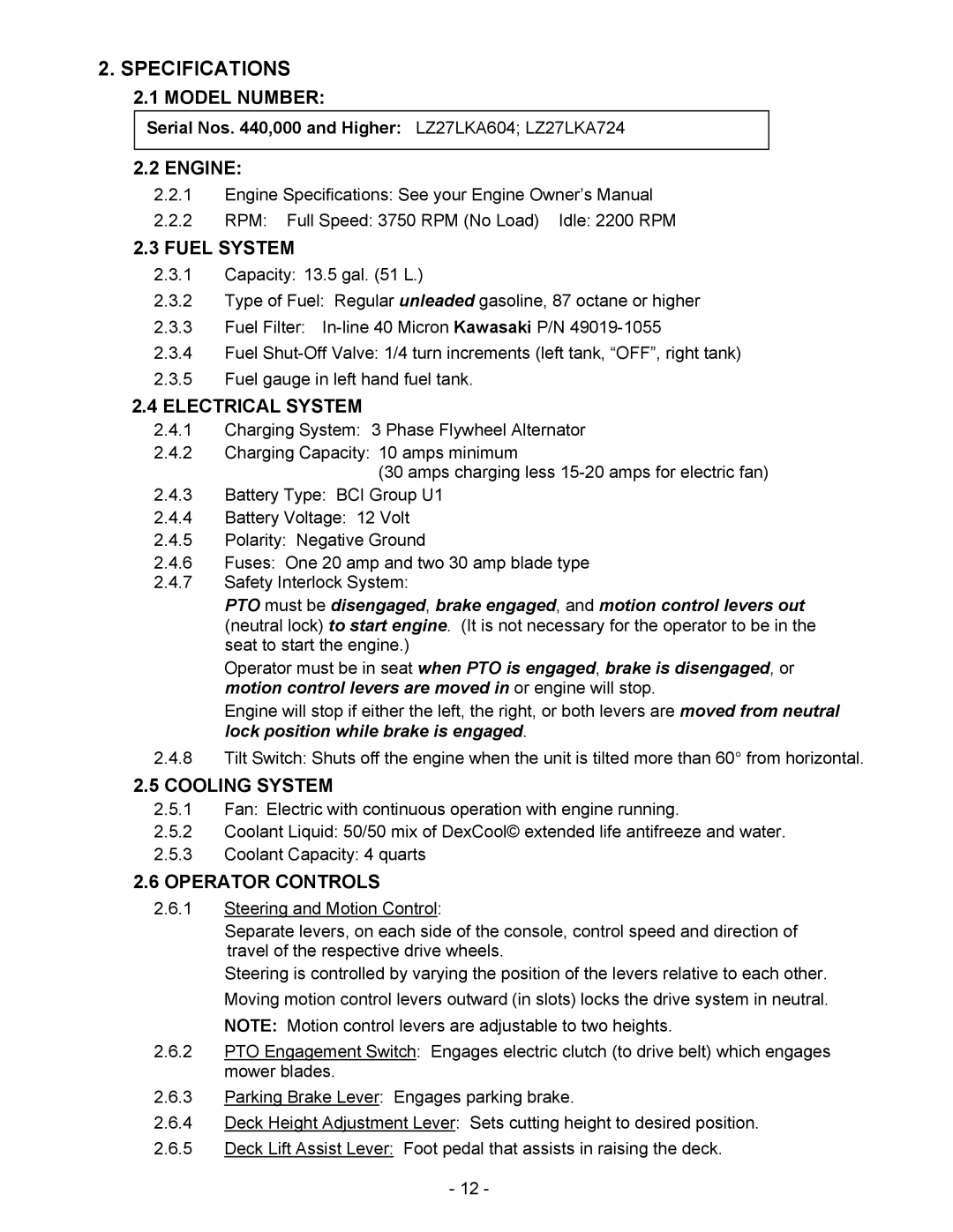 Exmark Lazer HP manual Specifications 