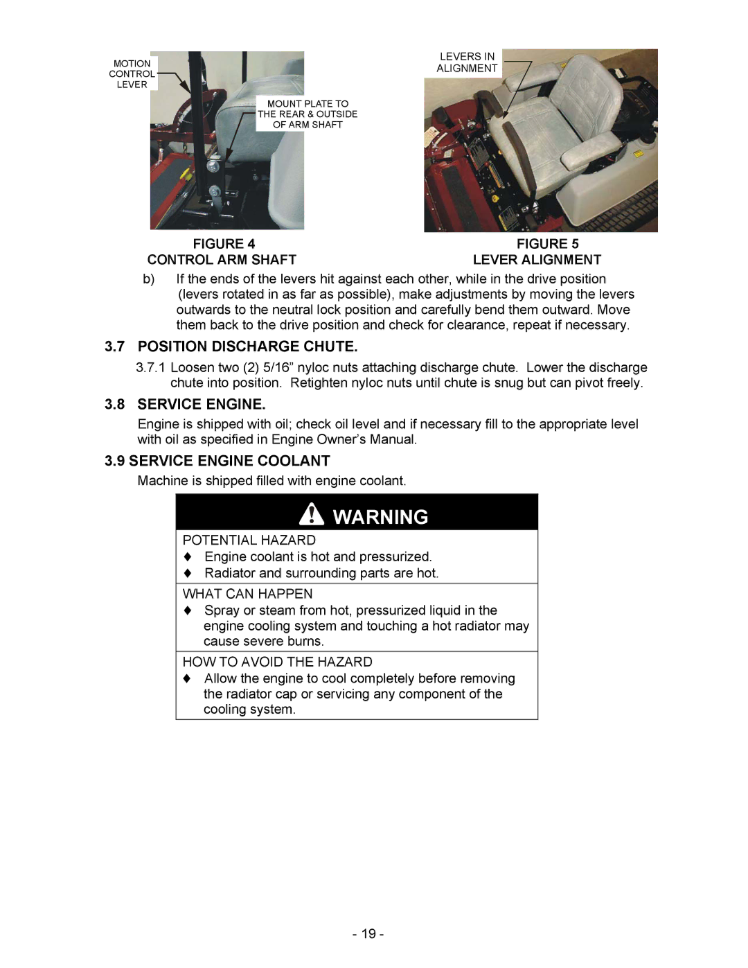 Exmark Lazer HP manual Position Discharge Chute, Service Engine Service Engine Coolant 