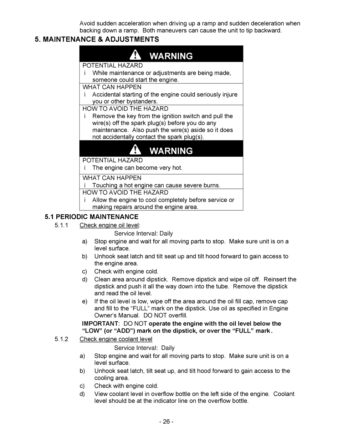 Exmark Lazer HP manual Maintenance & Adjustments, Periodic Maintenance, Service Interval Daily 