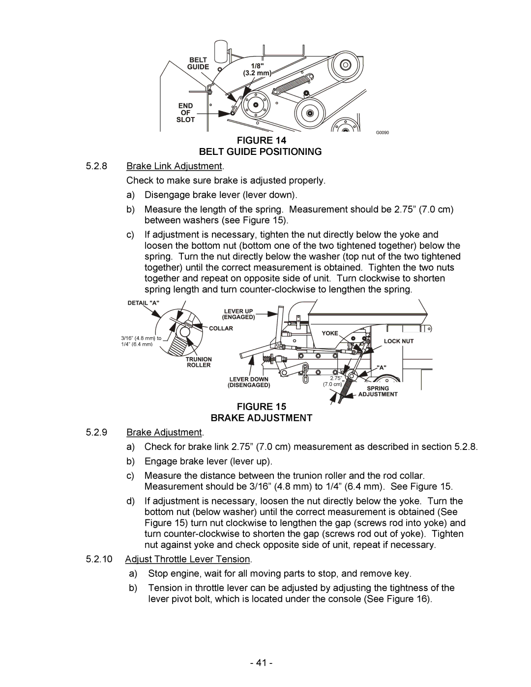 Exmark Lazer HP manual Belt Guide Positioning, Brake Adjustment 