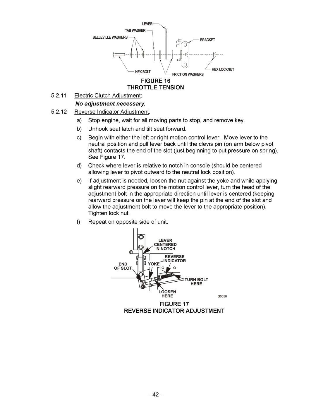 Exmark Lazer HP manual Throttle Tension, No adjustment necessary, Reverse Indicator Adjustment 