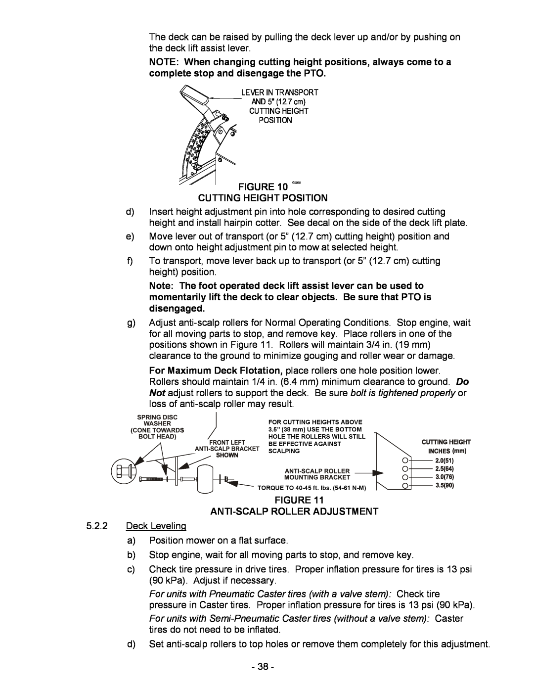 Exmark Lazer HP manual Cutting Height Position, Anti-Scalp Roller Adjustment 