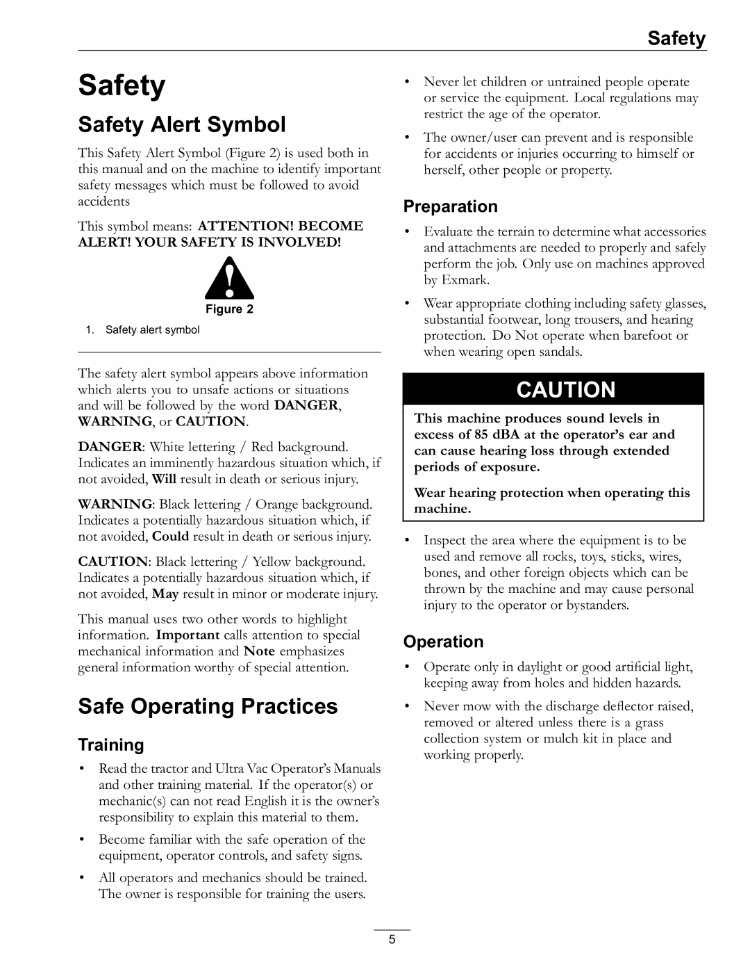 Exmark Lazer Z AS manual Safety Alert Symbol, Safe Operating Practices 