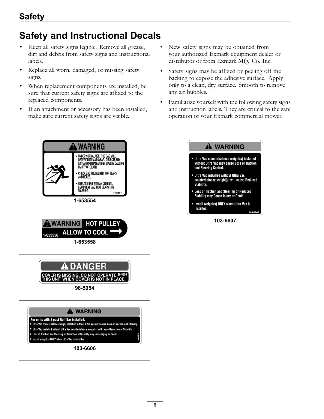 Exmark Lazer Z AS manual Safety and Instructional Decals 