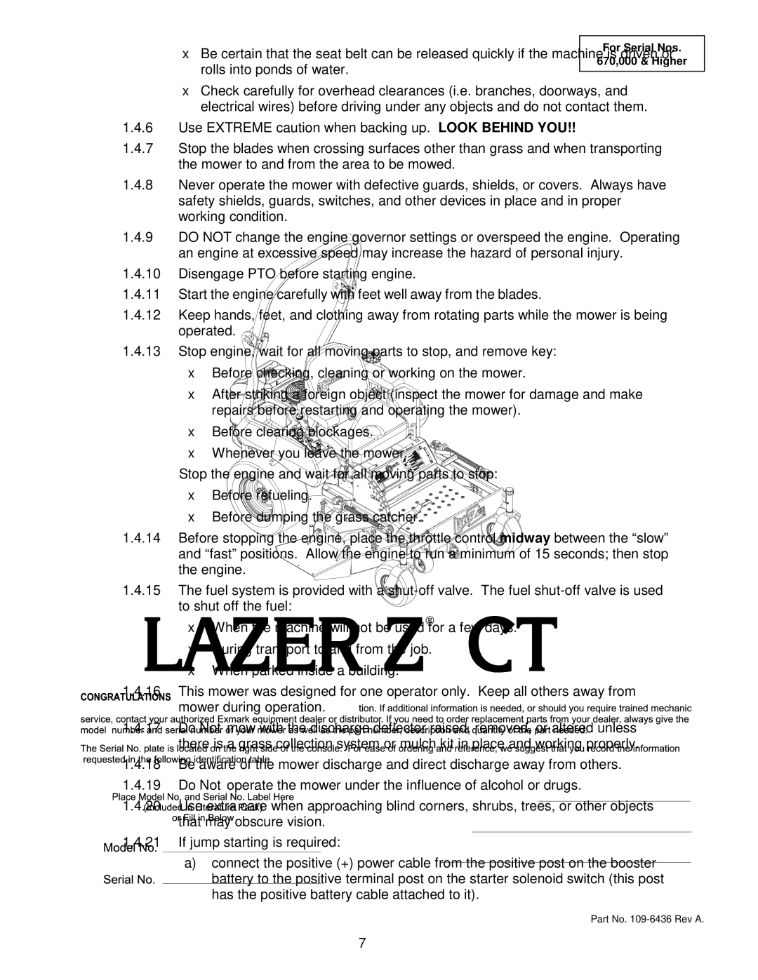 Exmark Lazer Z CT manual 