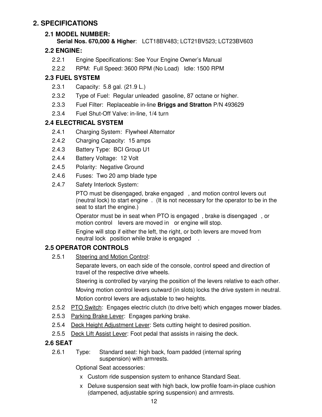 Exmark Lazer Z CT manual Specifications 