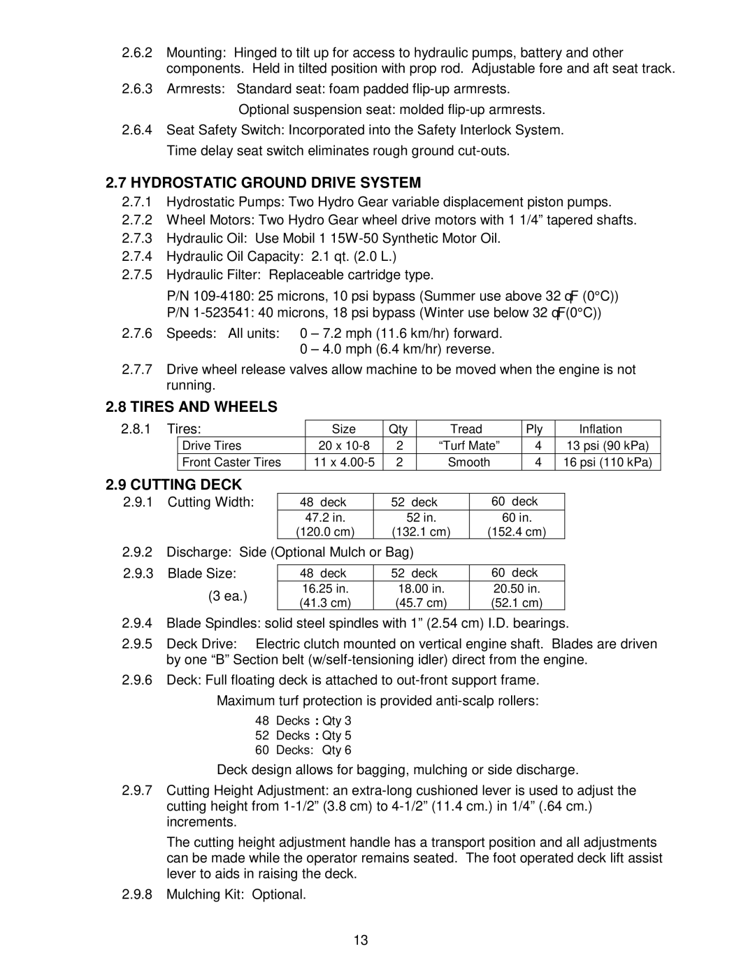 Exmark Lazer Z CT manual Hydrostatic Ground Drive System, Tires and Wheels, Cutting Deck 