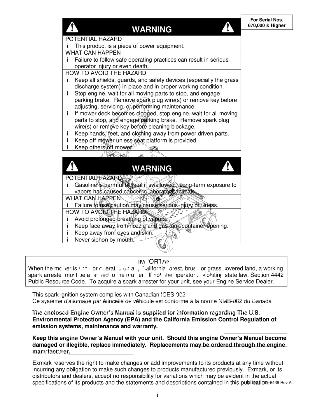 Exmark Lazer Z CT manual Potential Hazard 