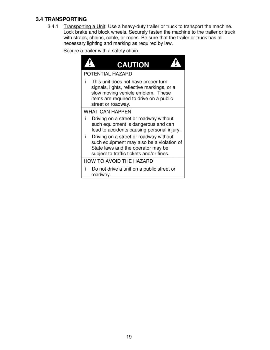 Exmark Lazer Z CT manual Transporting 