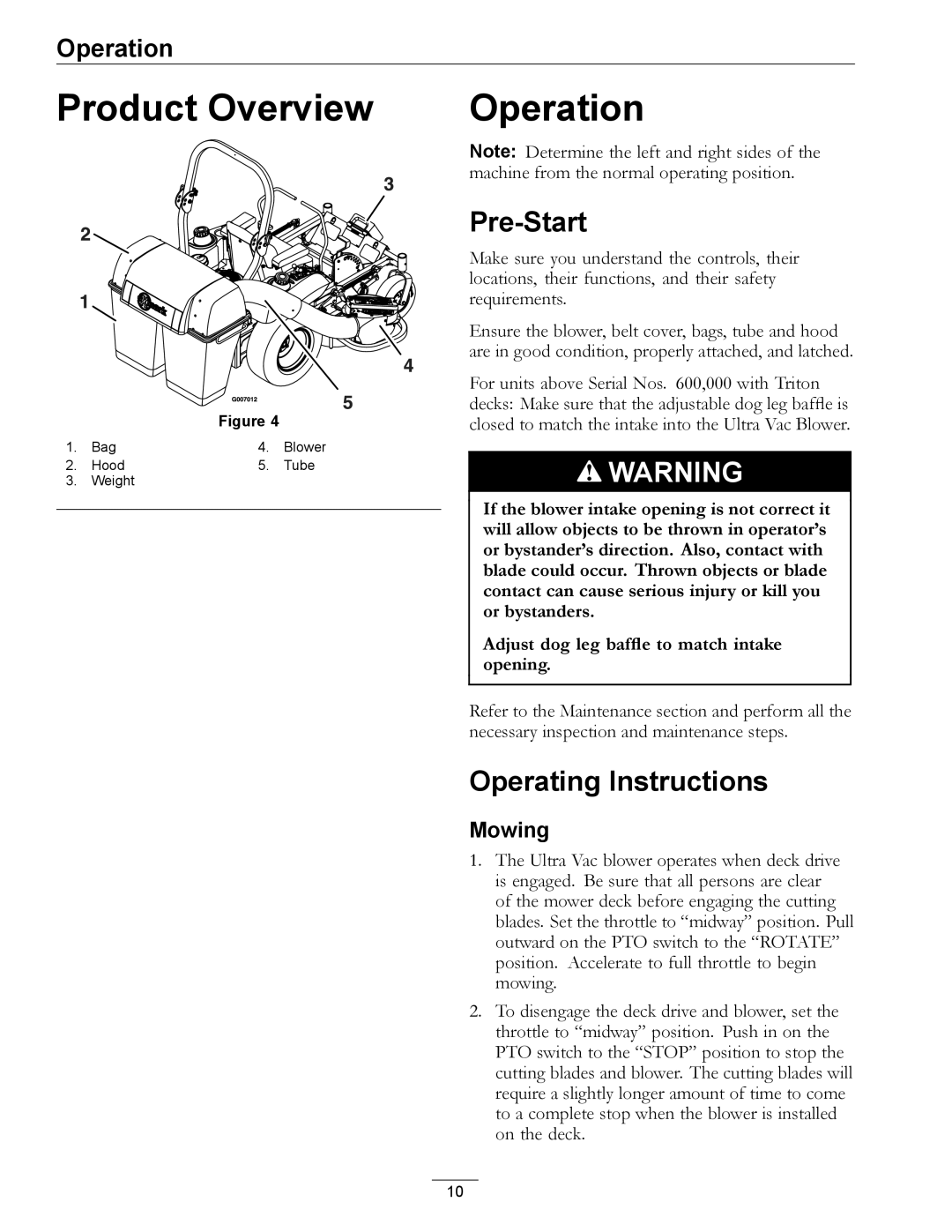 Exmark LAZER Z HP manual Product Overview, Operation, Pre-Start, Operating Instructions, Mowing 