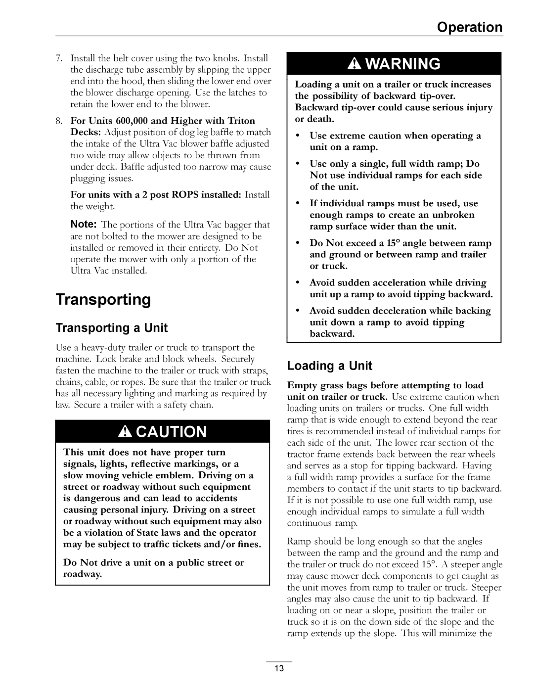 Exmark LAZER Z HP manual Transporting a Unit, Loading a Unit 