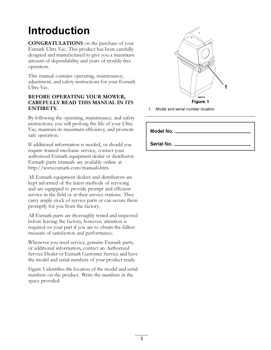 Exmark LAZER Z HP manual Introduction 