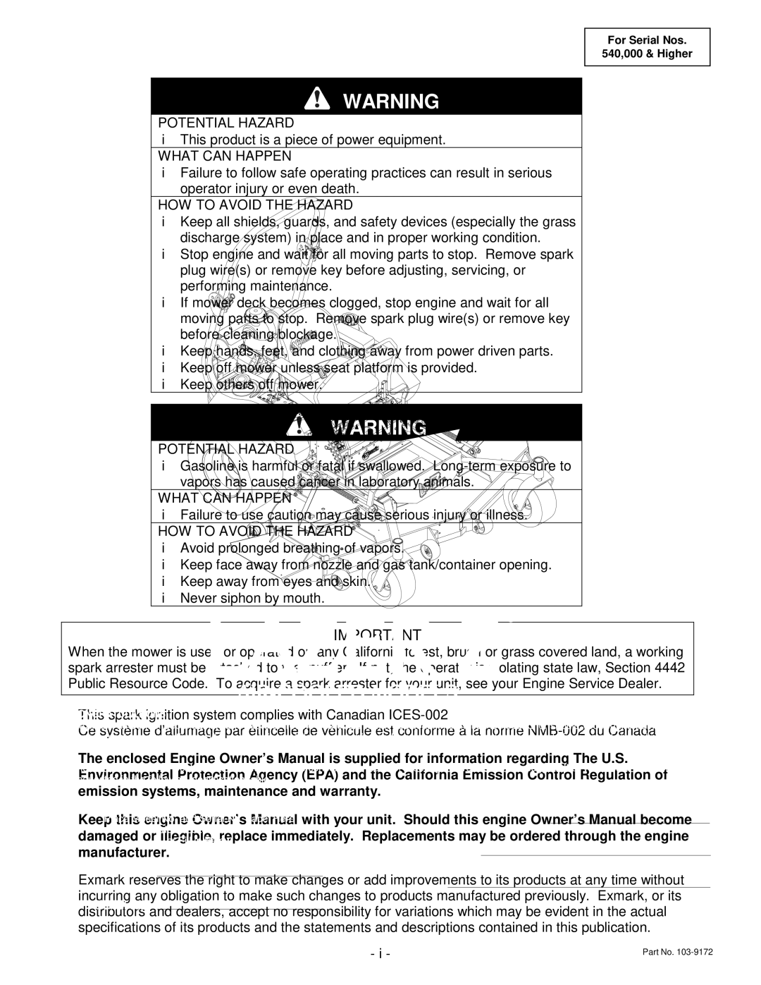 Exmark LAZER Z HP manual Potential Hazard 