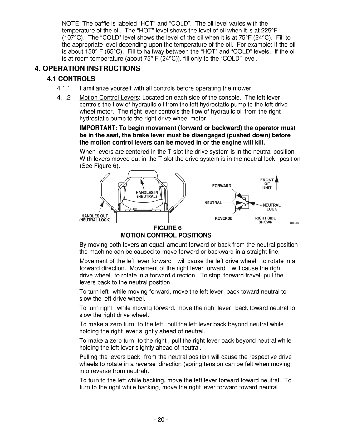 Exmark LAZER Z HP manual Operation Instructions, Controls, Motion Control Positions 