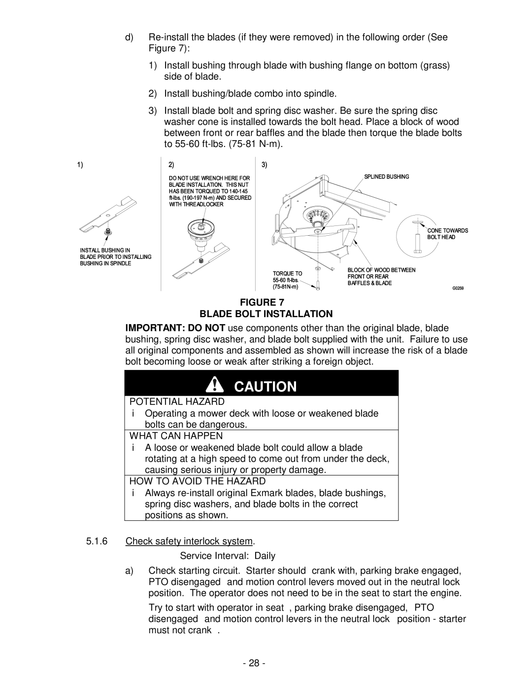 Exmark LAZER Z HP manual Blade Bolt Installation 