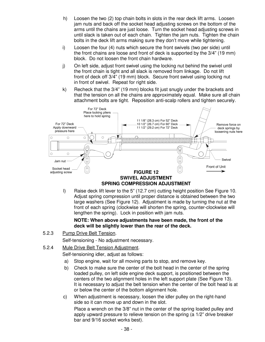 Exmark LAZER Z HP manual Swivel Adjustment Spring Compression Adjustment, Self-tensioning No adjustment necessary 