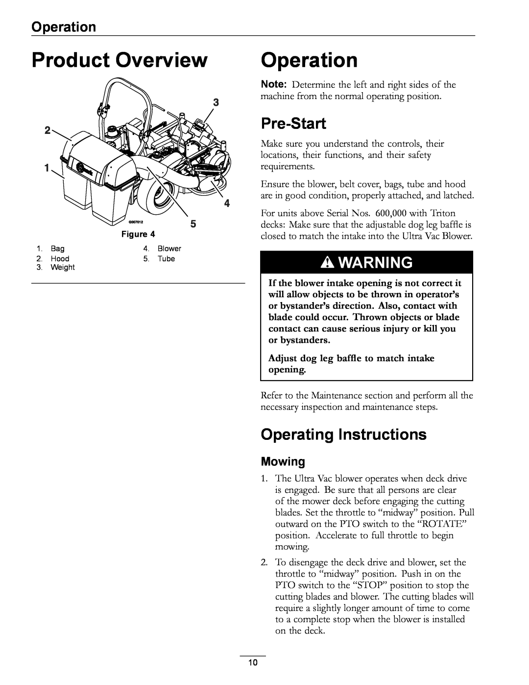 Exmark LAZER Z HP manual Product Overview, Operation, Pre-Start, Operating Instructions, Mowing 