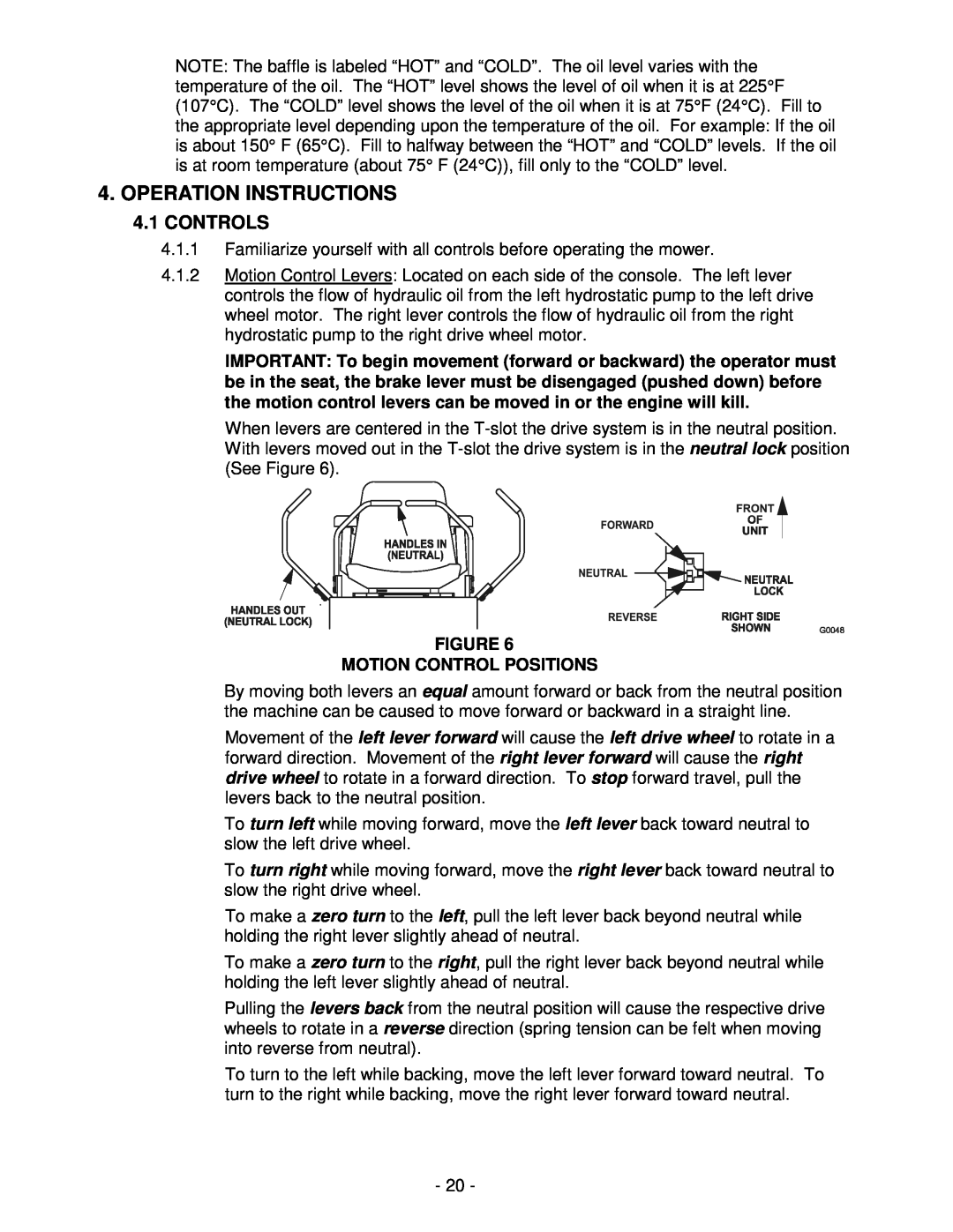 Exmark LAZER Z HP manual Operation Instructions, 4.1CONTROLS, Figure Motion Control Positions 