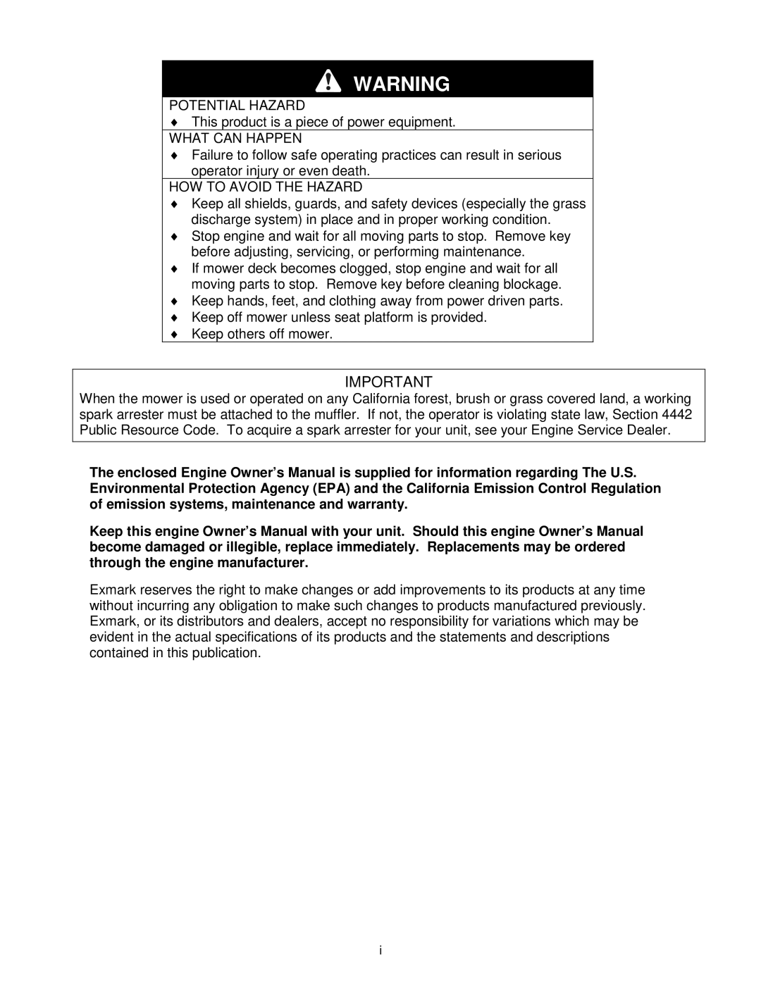 Exmark Lazer Z XP manual Potential Hazard 