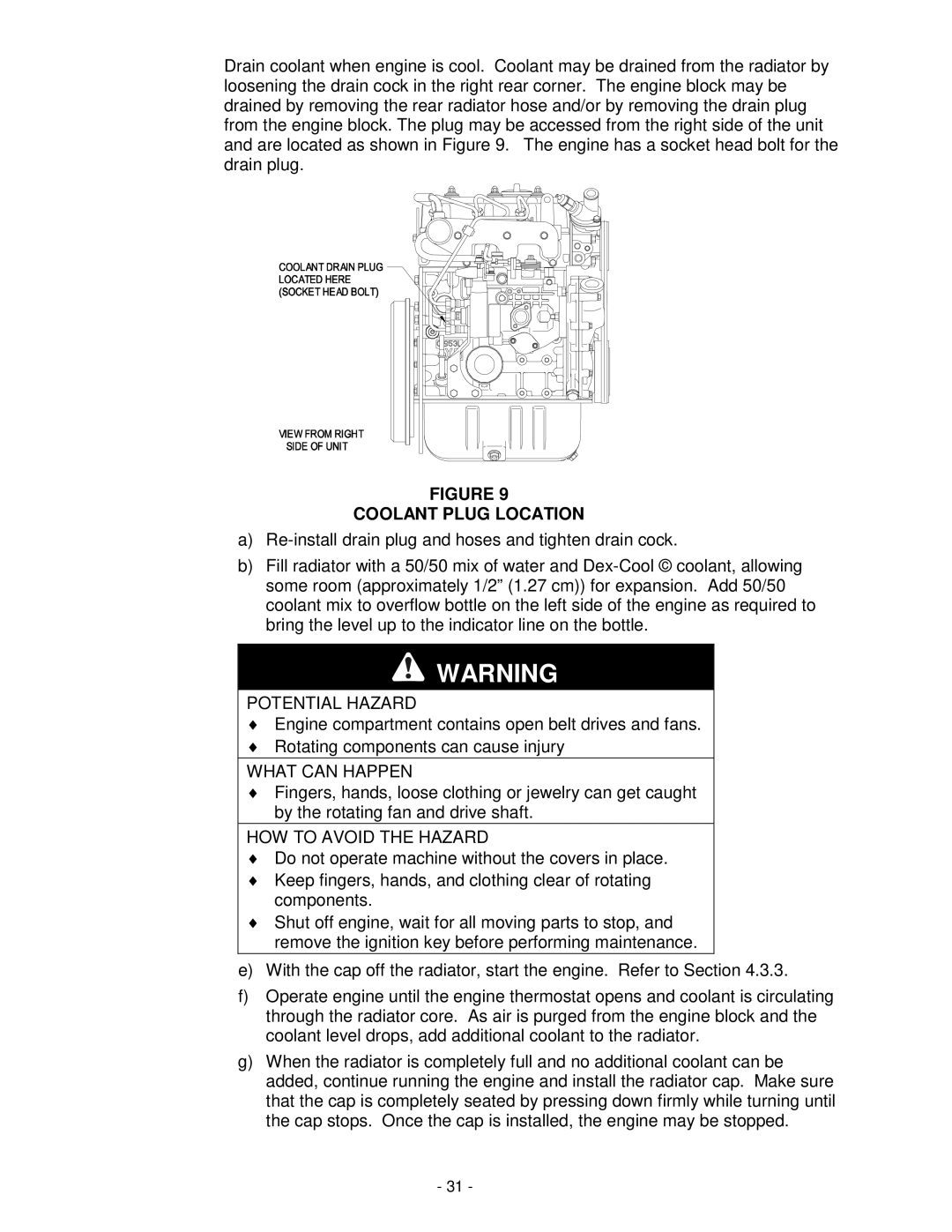 Exmark Lazer Z XP manual Coolant Plug Location 