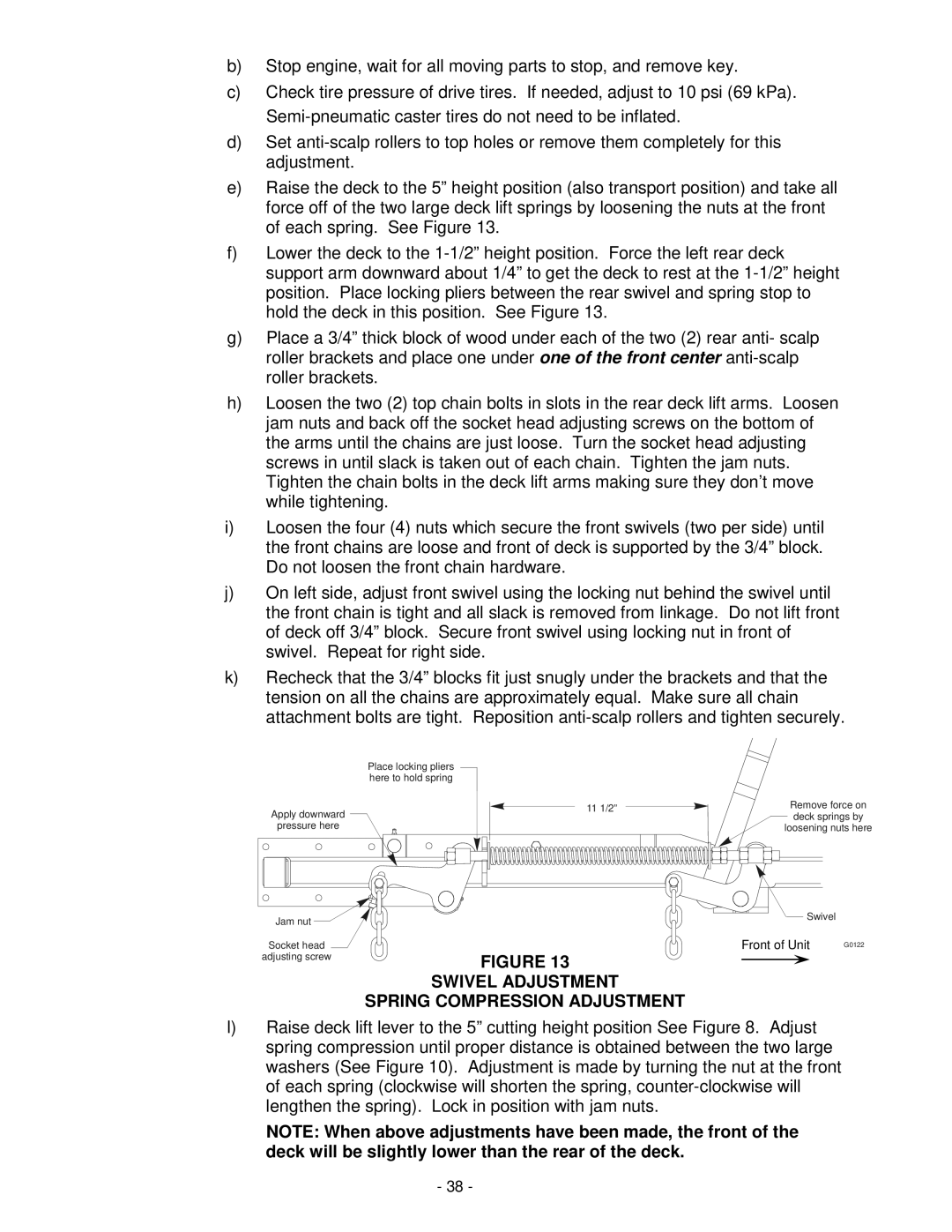 Exmark Lazer Z XP manual Swivel Adjustment, Spring Compression Adjustment 