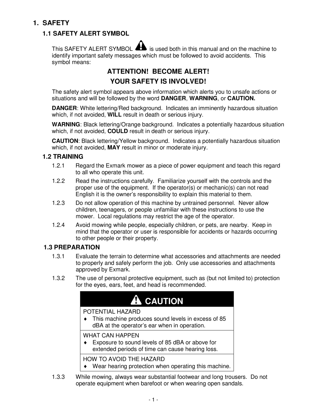 Exmark Lazer Z XP manual Your Safety is Involved, Safety Alert Symbol, Training, Preparation 