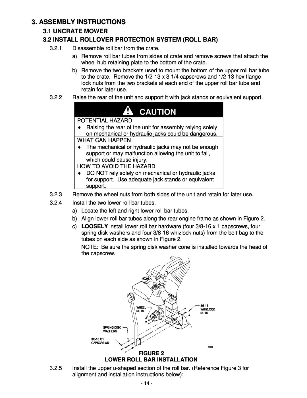 Exmark Lazer Z XP manual Assembly Instructions, UNCRATE MOWER 3.2 INSTALL ROLLOVER PROTECTION SYSTEM ROLL BAR 