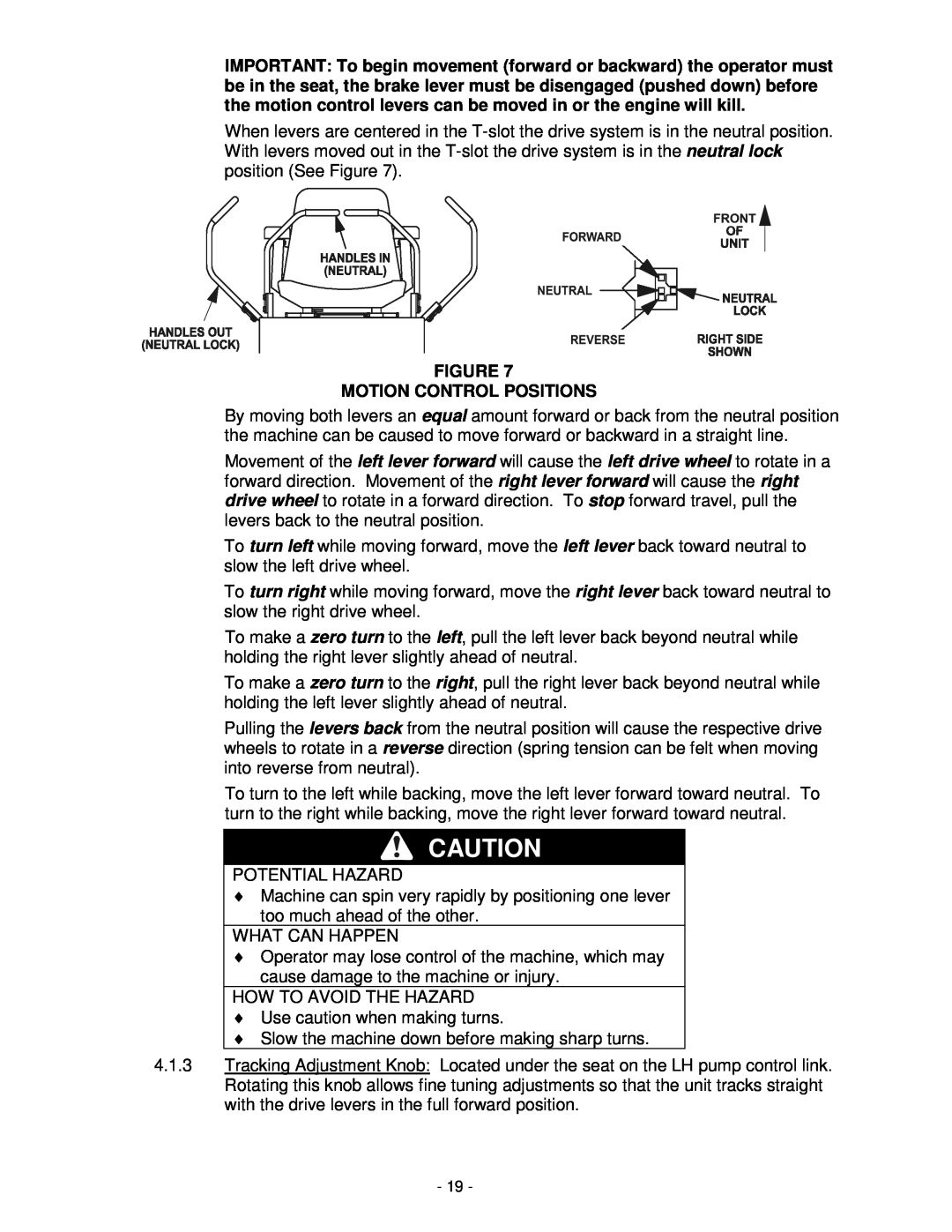 Exmark Lazer Z XP manual Motion Control Positions 