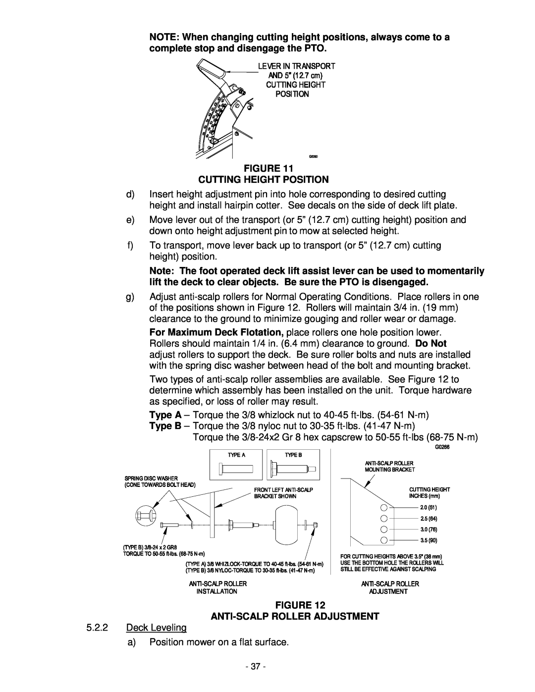 Exmark Lazer Z XP manual Cutting Height Position, Anti-Scalp Roller Adjustment 