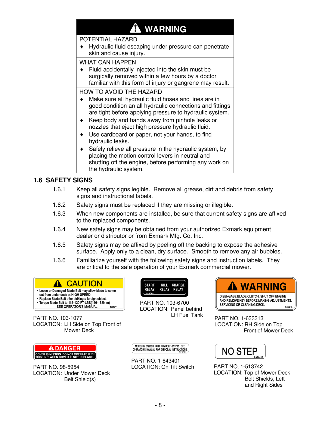 Exmark Lazer Z XS manual Safety Signs 