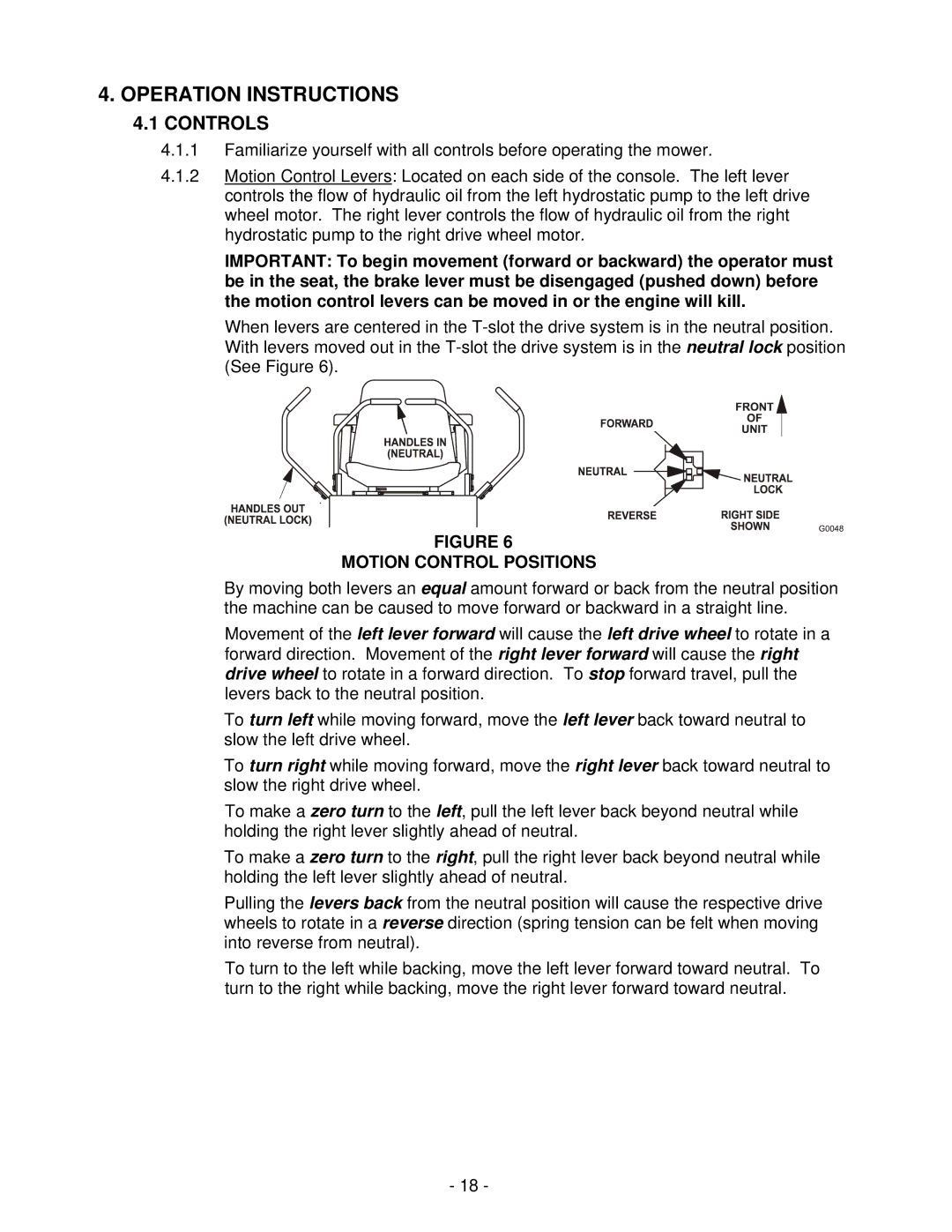 Exmark Lazer Z XS manual Operation Instructions, Controls, Motion Control Positions 