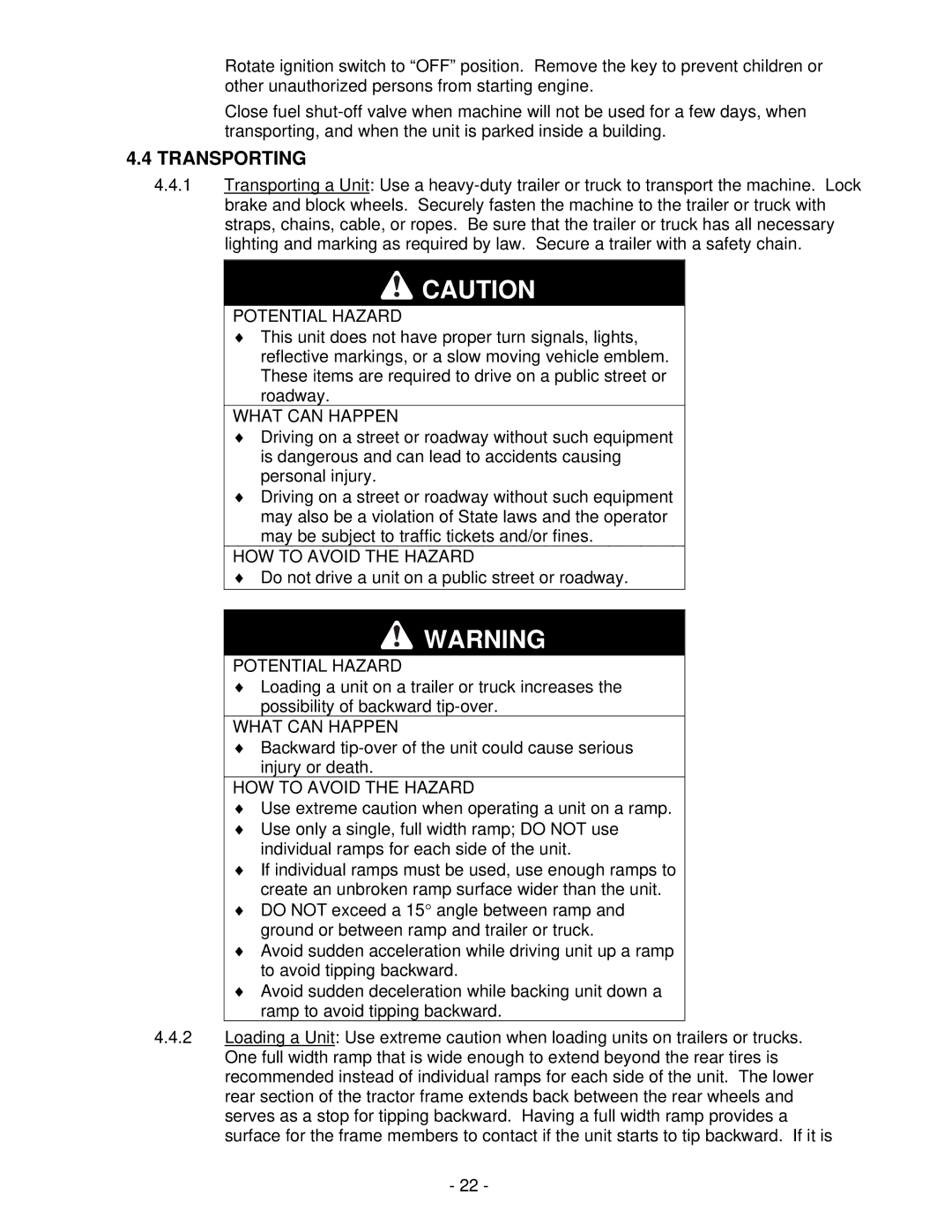 Exmark Lazer Z XS manual Transporting 