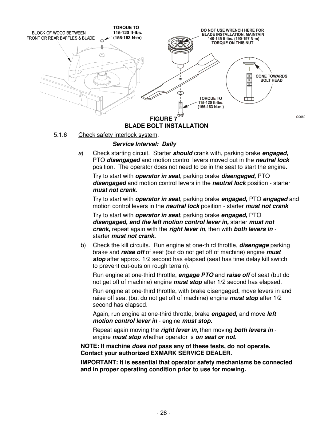 Exmark Lazer Z XS manual Blade Bolt Installation 