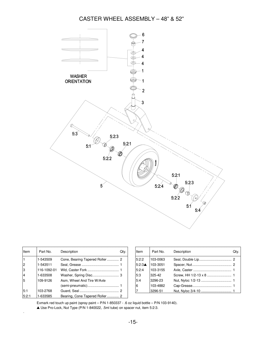 Exmark Lazer Z manual Caster Wheel Assembly 48 