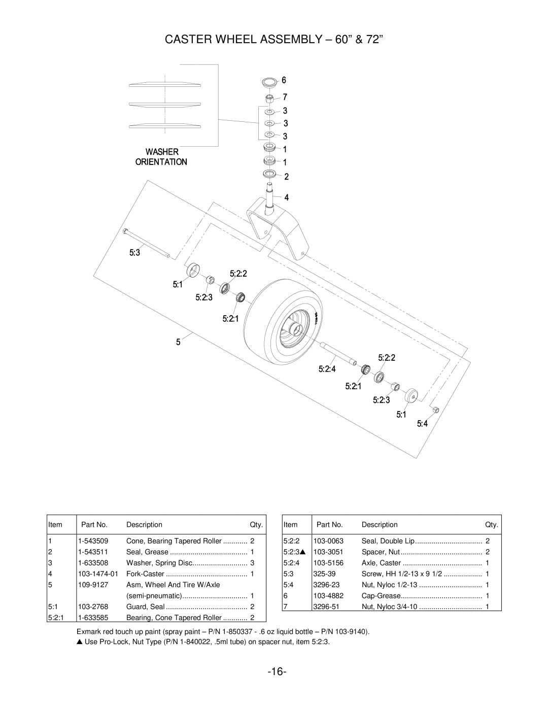 Exmark Lazer Z manual Caster Wheel Assembly 60 