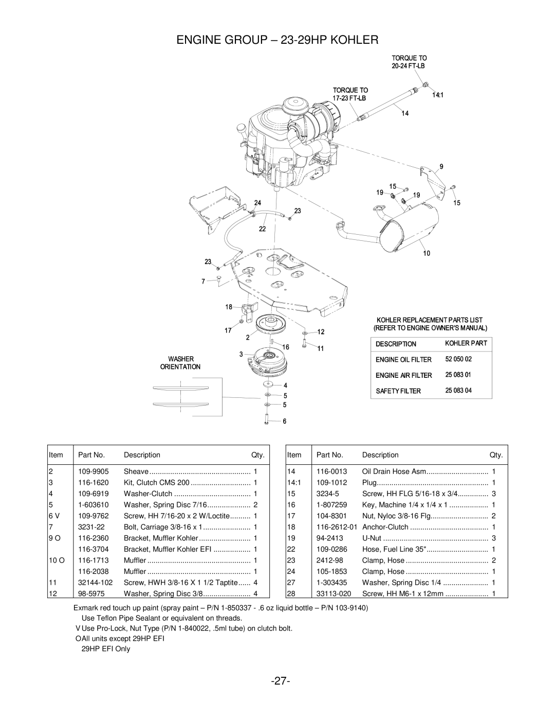 Exmark Lazer Z manual Engine Group 23-29HP Kohler 