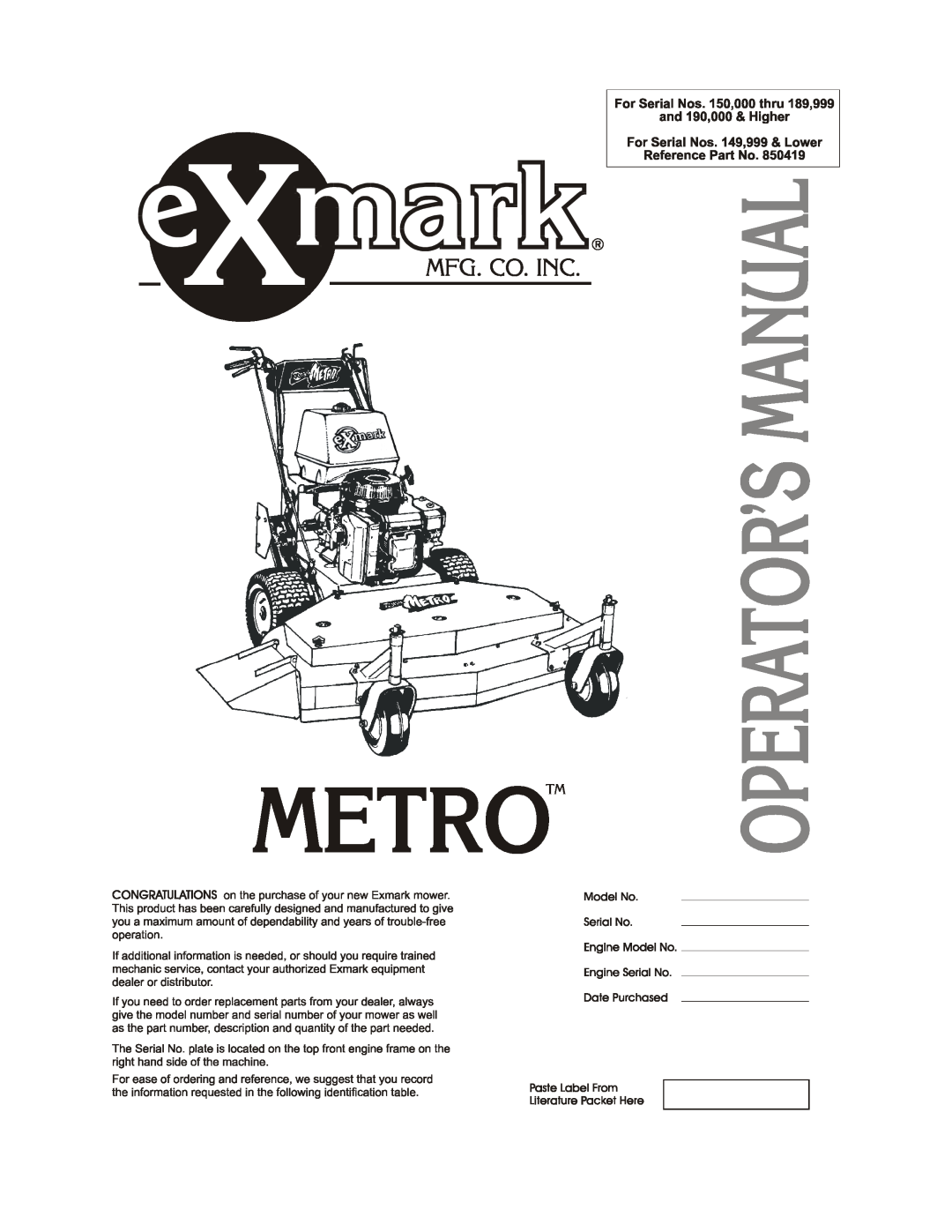 Exmark manual Lazer Z Models, For Serial Nos 850,000 & Higher Lazer Z LZZ Units, Part No. 4500-561Rev. F 