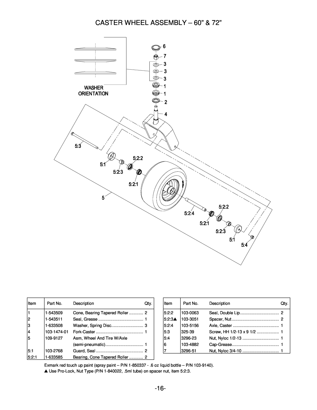 Exmark Lazer Z manual CASTER WHEEL ASSEMBLY - 60” & 72” 