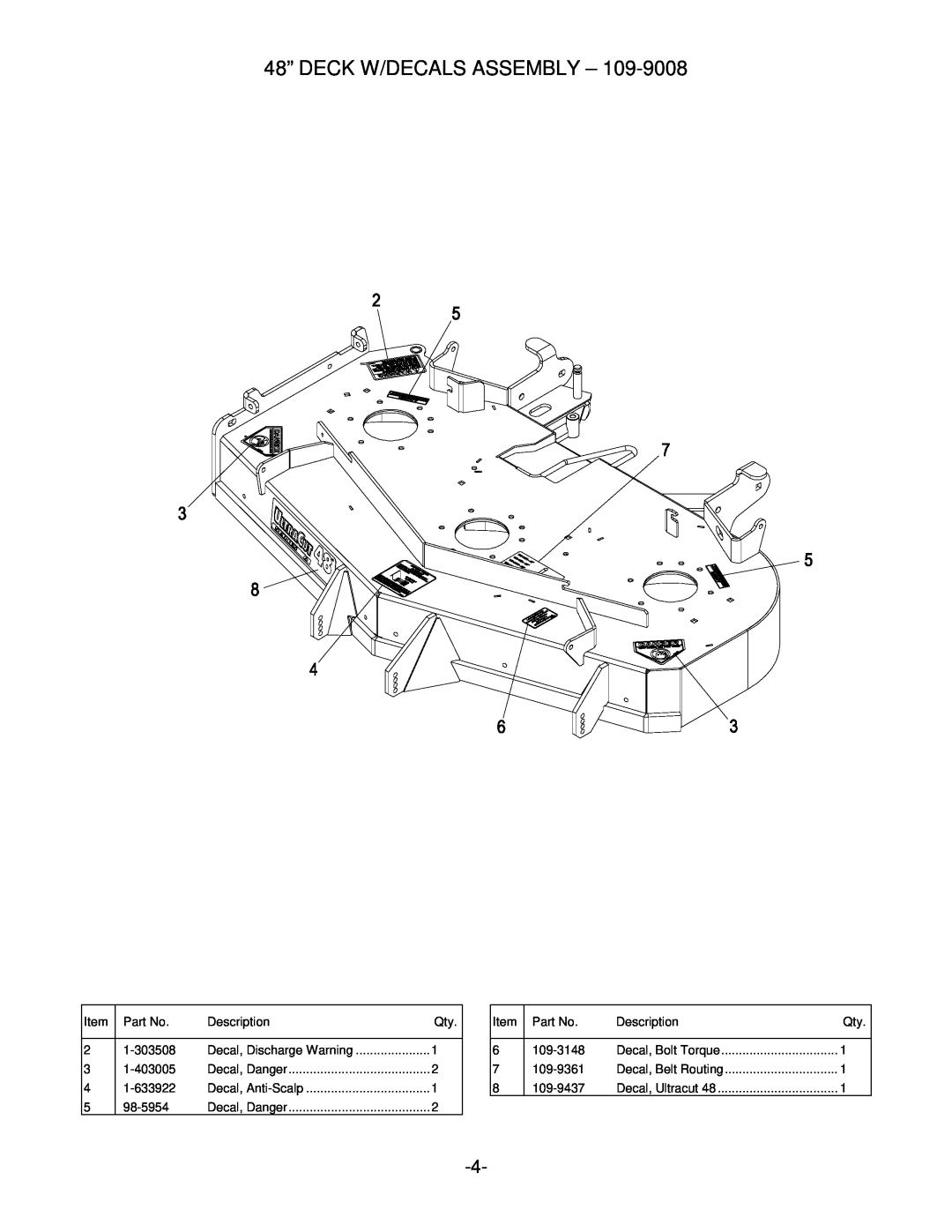 Exmark Lazer Z manual 48” DECK W/DECALS ASSEMBLY 
