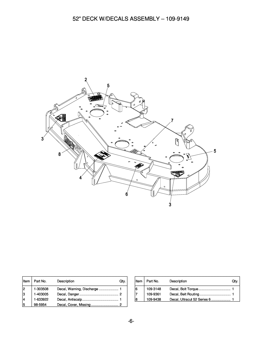 Exmark Lazer Z manual 52” DECK W/DECALS ASSEMBLY 