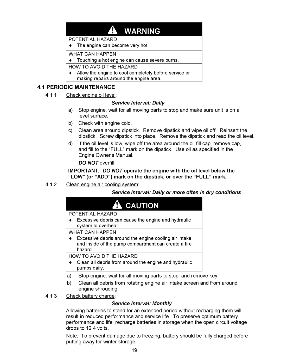 Exmark Lazer ZCT manual Periodic Maintenance, Service Interval Daily or more often in dry conditions 