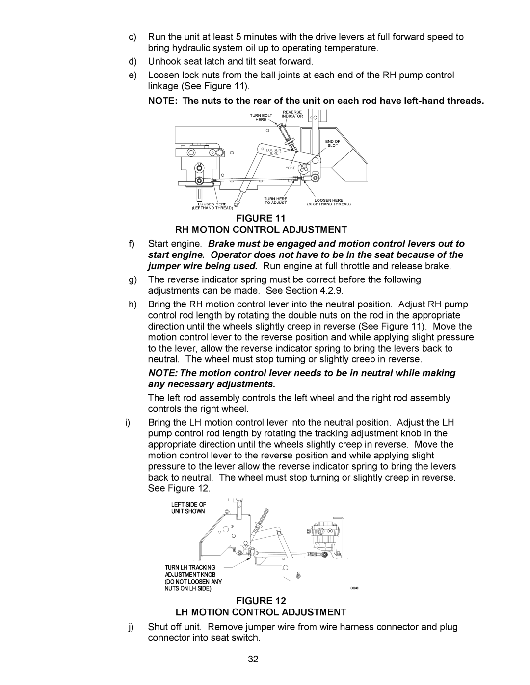 Exmark Lazer ZCT manual RH Motion Control Adjustment, LH Motion Control Adjustment 