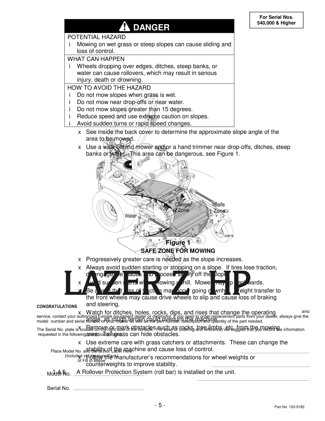 Exmark Lazer ZHP manual Safe Zone for Mowing 