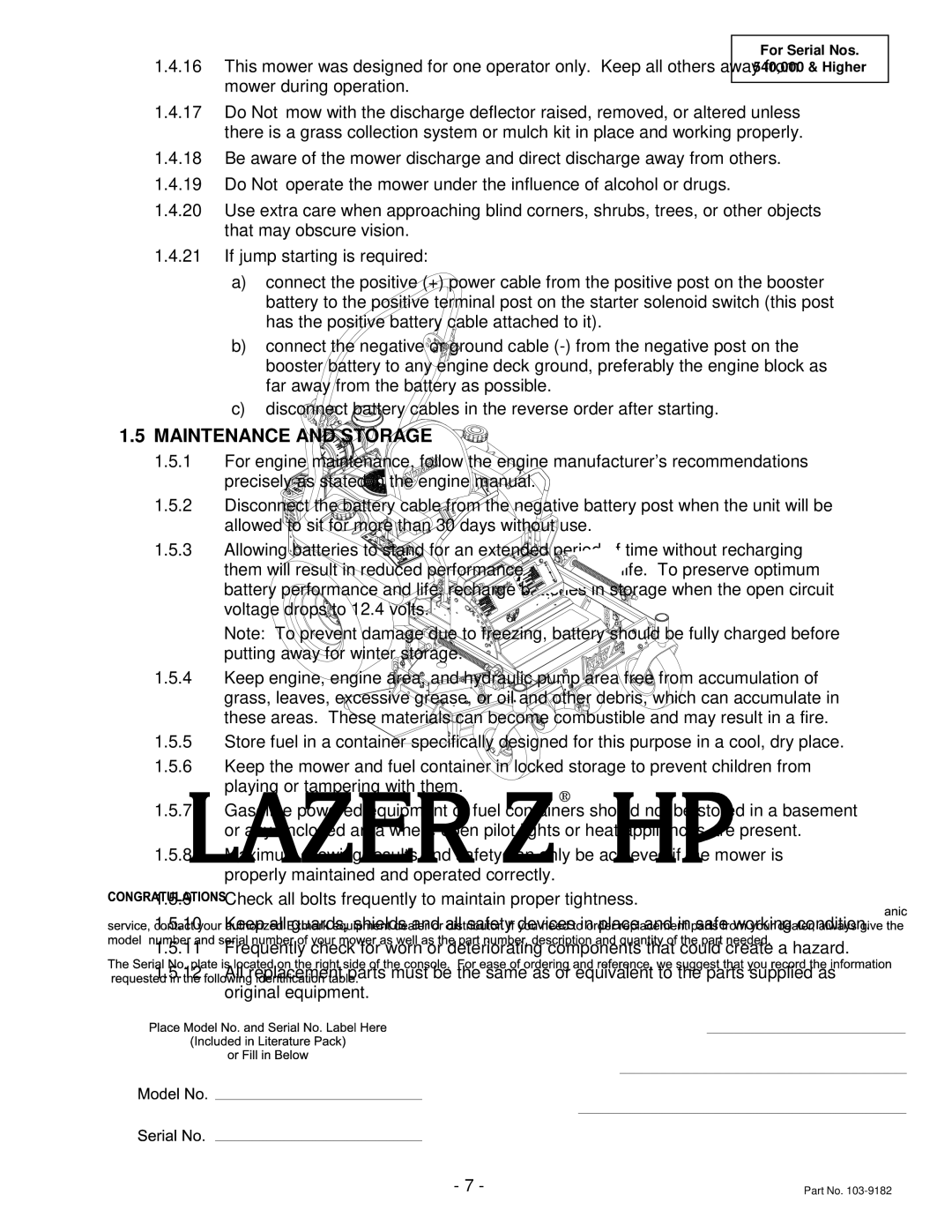 Exmark Lazer ZHP manual Maintenance and Storage 